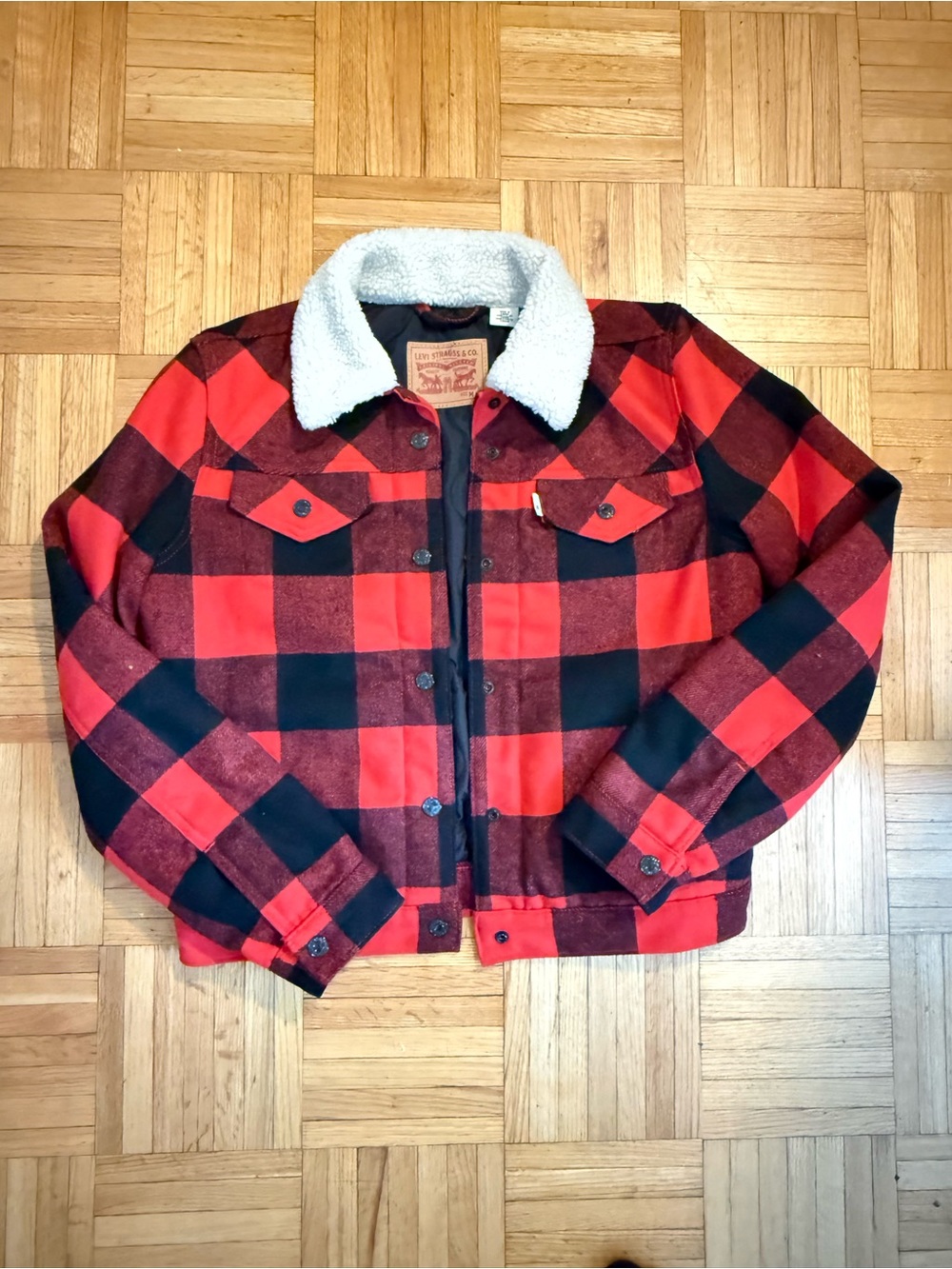 Levi's Red and Black Buffalo Plaid Sherpa Jacket